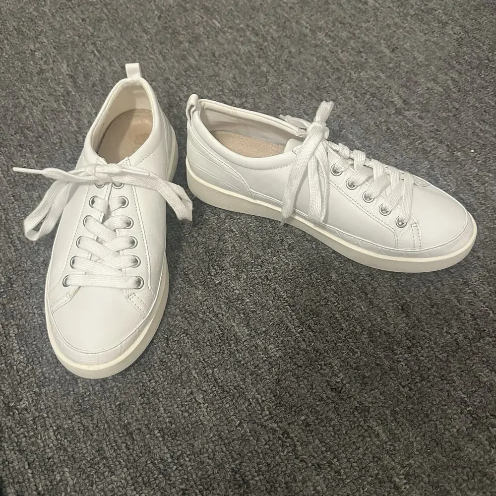 Vionic Leather Sneakers Shoes Winny Women's Size 7 White Lace Up Comfort Casual
